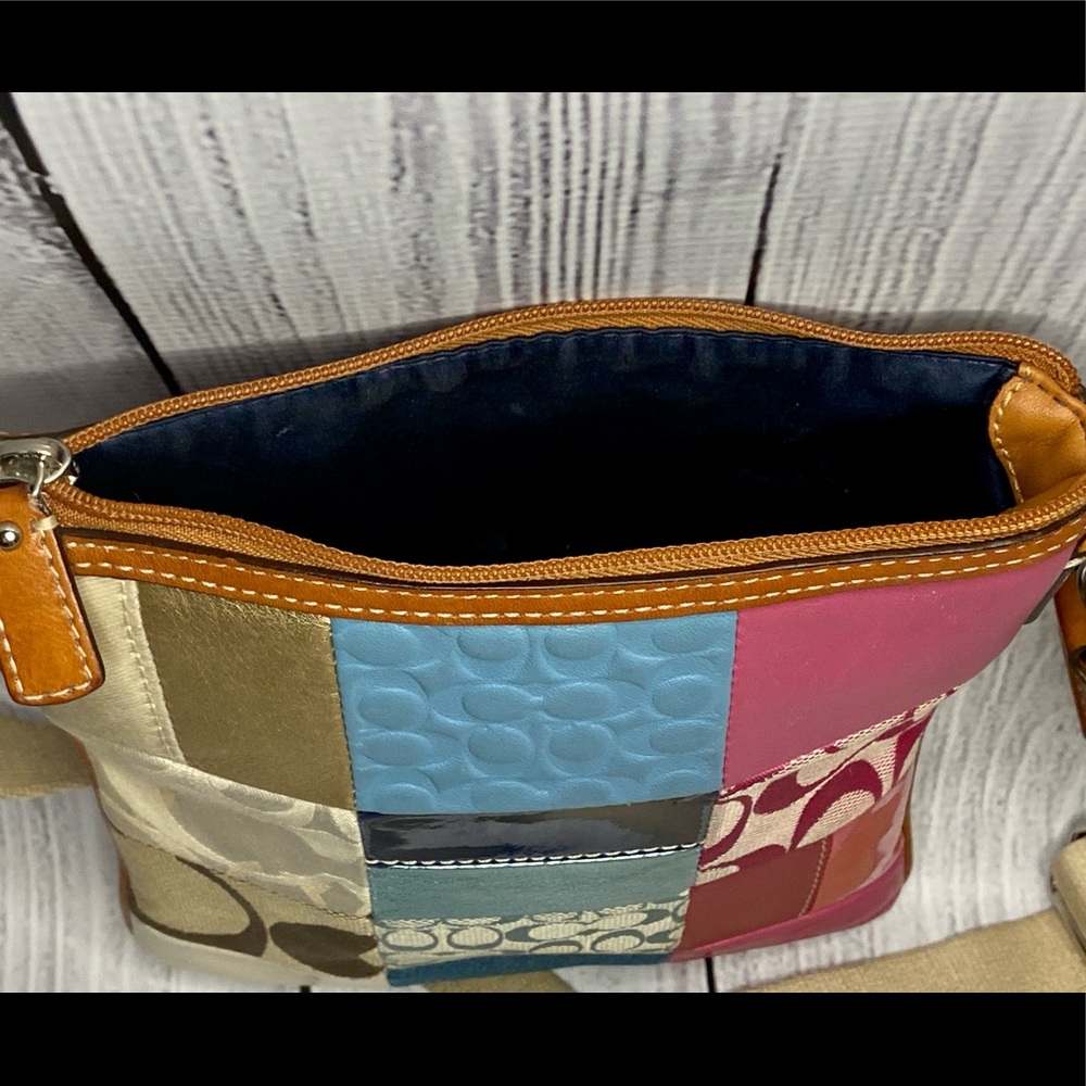 Coach Patchwork Crossbody Bag/ with Brown Leather trim, Navy fabric interior - Picture 3 of 3
